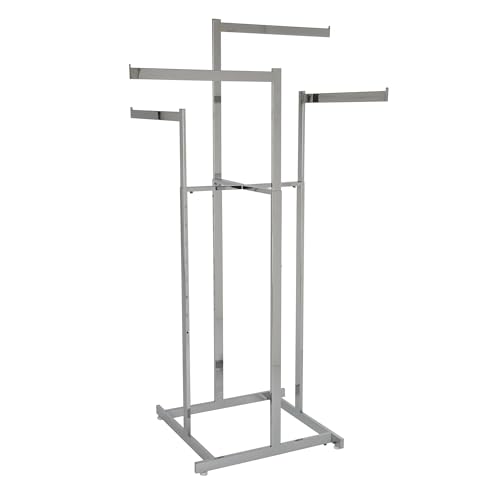 Econoco 4-Way High Cap. Garment Rack, Chrome, 22in Arms, 48–72in H - color: Chrome