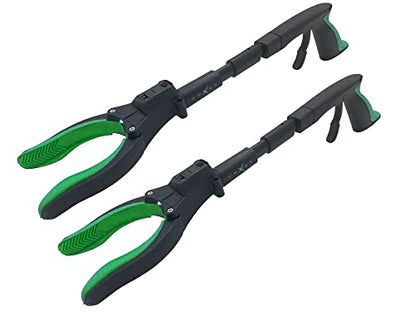 Grabber Tool 19" Aluminum Magnetic Claw with LED Light, Lightweight Foldable Reacher Grabber Pickup Tool, Gripper Grabbers for Elderly Grab Reaching Tool Trash Picker Grabber, Green, By Luxet 2-Pack