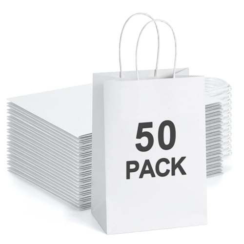 BagDream Small Gift Bags with Handles 5.25x3x8 Inch White 50 Pack Bulk - color: White, size: 1 Count (Pack of 50)