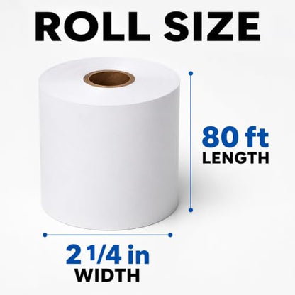 Thermal Paper Rolls, 2 1/4" x 80', 50 Rolls/Case, White Receipt Paper for POS & Credit Card Terminals - size: 2 1/4" x 80'
