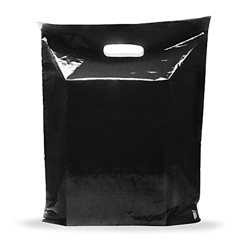 12x18 Black Plastic Bags, Medium, Glossy Finish, 2 Mil Thick, 100 Pack