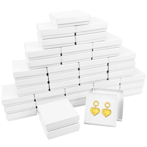 Small Gift Boxes, 40 Pack 3.5x3.5x1 Inch Bulk Cotton Filled Small Jewelry Boxes with Lids for Necklace Ring Bracelet Earring Display Box (White) - color: White, size: 3.5x3.5x1 Inch (Pack of 40)