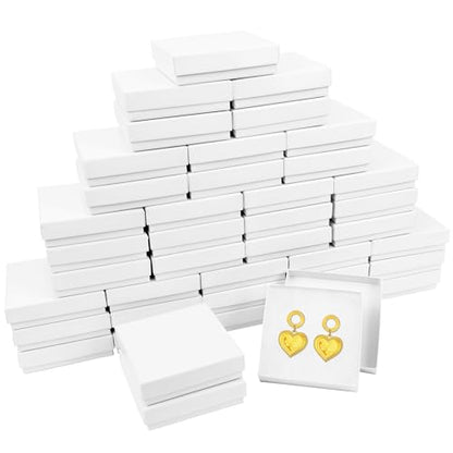 Small Gift Boxes, 40 Pack 3.5x3.5x1 Inch Bulk Cotton Filled Small Jewelry Boxes with Lids for Necklace Ring Bracelet Earring Display Box (White) - color: White, size: 3.5x3.5x1 Inch (Pack of 40)