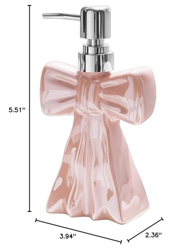 AceOrbit Ceramic Pink Bow Soap Pump Dispenser Hand Lotion Liquid Dispenser