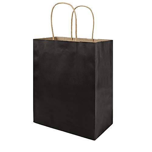 bagmad 100 Pack Medium 8x4.75x10 Inch Black Kraft Paper Bags with Handles Bulk, Gift Bags, Craft Grocery Shopping Retail Party Favors Wedding Business Sacks (Black, 100pcs) - color: Black