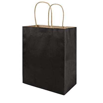 bagmad 100 Pack Medium 8x4.75x10 Inch Black Kraft Paper Bags with Handles Bulk, Gift Bags, Craft Grocery Shopping Retail Party Favors Wedding Business Sacks (Black, 100pcs) - color: Black