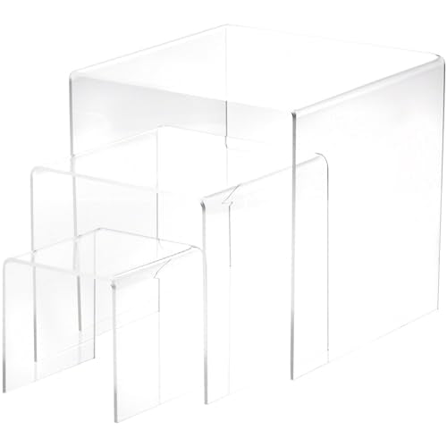 Plymor Clear Acrylic Square Display Risers, 4", 6", 8" Assortment Pack, Set of 3 (Medium) (1/8" Thick)