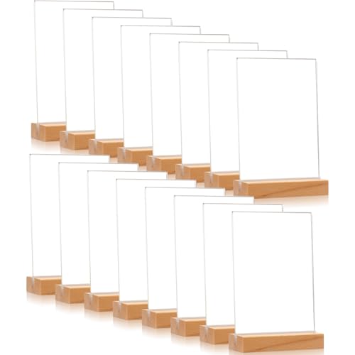 Vinsot 24 Pack 4 x 6 Inches Clear Acrylic Sign Holder with Wood Base - color: Clear, size: 4 x 6 inches