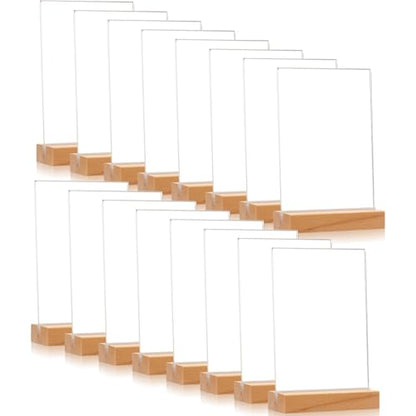 Vinsot 24 Pack 4 x 6 Inches Clear Acrylic Sign Holder with Wood Base - color: Clear, size: 4 x 6 inches