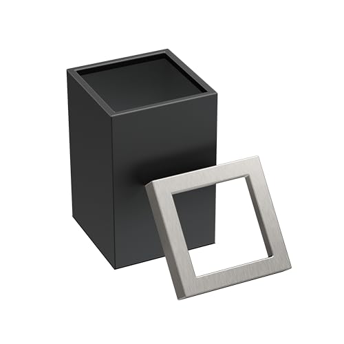 Gatco Small Bathroom Trash Can with Lid, Square 3 Gallon Stainless Steel Wastebasket, Under Sink, Matte Black and Satin Nickel, for Bathroom, Bedroom, Office (1915SN) - color: Matte Black / Satin Nickel