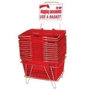 F Shopping Basket Set - Red - Set of 12 Baskets with Stand and Sign