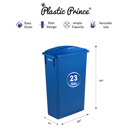 PLASTIC PRINCE 23 Gallon Slim Trash Can with Paper Recycling Lid, Commercial Blue Rectangular Garbage Can, Waste Bin for Home Kitchen Cabinet - style: Blue Trash Can with Paper Lid