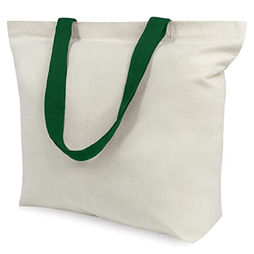 TOPDesign 2-Pack Canvas Tote Bags with Magnetic Snap, Reusable Grocery Shopping Bags, DIY Your Creative Designs - color: Natural / Green