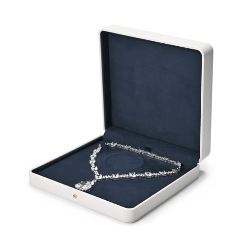 White Big Jewelry Necklace Gift Box Blue Velvet Interior Jewelry Box for Pearl Necklace - color: Blue Big Necklace Box