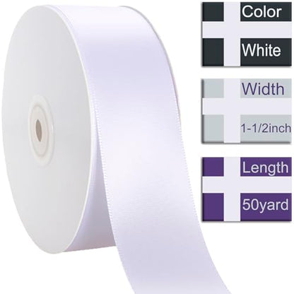 1-1/2 Inch White Ribbon 50Yards – Perfect for Gift Wrapping - color: White, size: 1-1/2"