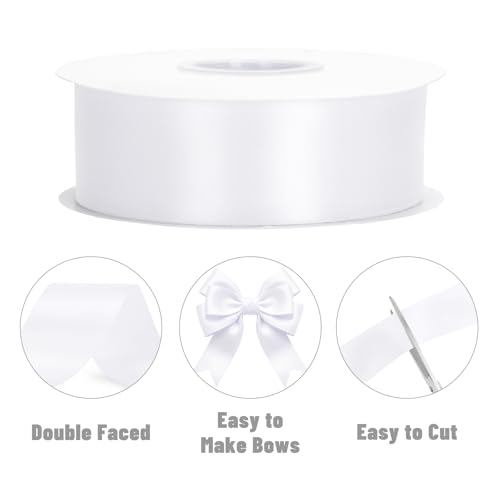 KINGLAKE Double Faced White Satin Ribbon - 1-1/2 Inch x 50 Yards - color: White