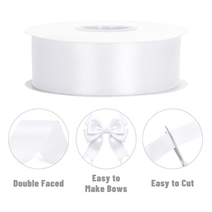KINGLAKE Double Faced White Satin Ribbon - 1-1/2 Inch x 50 Yards - color: White