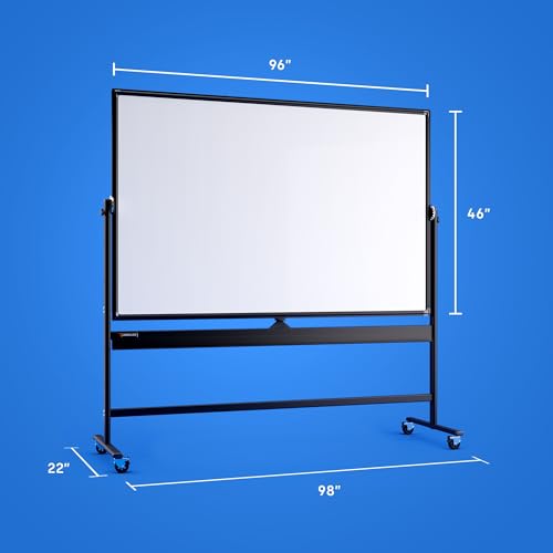 Kamelleo Rolling Whiteboard on Wheels 96" x 46", Double Sided White Board - color: Jet Black, size: 96x46