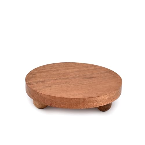 NIRMAN Display Stand Round Acacia Wood Stand for Display Wooden Stand for Kitchen/Bathroom Counter/Plant Stand (5.5" x 5.5" x 1.5"), (Set of 2)