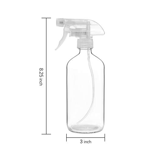 18 Pack Glass Spray Bottles, 16oz Empty Clear Boston Round Bottles Refillable Container with Trigger Sprayer for Cleaning Solutions, Essential Oils, Misting Plants - size: 9 Count (Pack of 2)