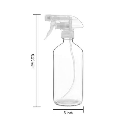 18 Pack Glass Spray Bottles, 16oz Empty Clear Boston Round Bottles Refillable Container with Trigger Sprayer for Cleaning Solutions, Essential Oils, Misting Plants - size: 9 Count (Pack of 2)