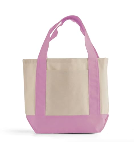 TBF 12 Pack Mini Iconic Canvas Shopping Bags with Gusset – Reusable Eco-Friendly Tote Bags with Handles - color: Pink