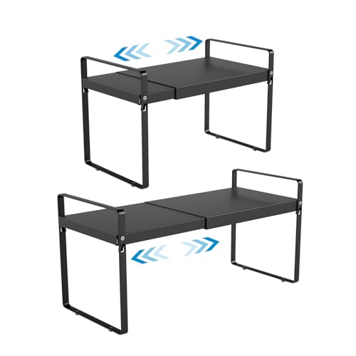 Expandable Cabinet Shelf Organizer, 9 Inch Deep, Black, 2 Pack - color: Black, size: 9" Deep | 2-Pack