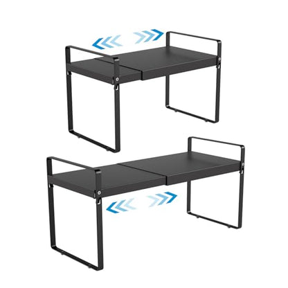 Expandable Cabinet Shelf Organizer, 9 Inch Deep, Black, 2 Pack - color: Black, size: 9" Deep | 2-Pack