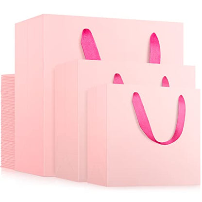 EUSOAR Kraft Paper Bags, 3 Sizes 30pcs Handled Gift Wrap Bags, Pink Recyclable Sturdy Kraft Business Handmade Paper Bag, Craft Birthday Present Bag - color: Pink