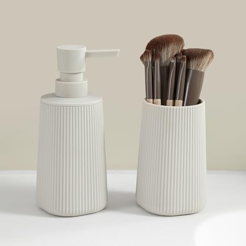 YAUKPH Bathroom Soap Dispenser and Toothbrush Holder Striped Beige - color: Striped Beige