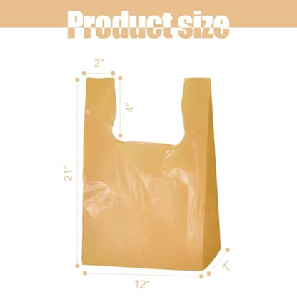 ROYALNA Plastic T shirt Grocery shopping bags (12" x 6.5" x 21") Reusable and Disposable for Restaurants, Convenience Stores, Food, Supermarket (Plain Beige, 1000)