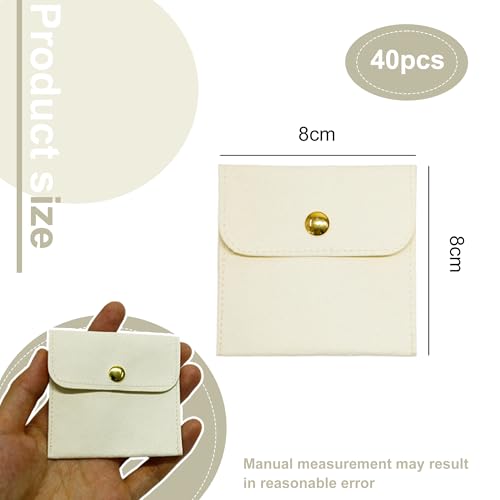 40pcs Beige Microfiber Jewelry Pouch Button Bag 8 x 8cm, Jewelry Packaging Bag Luxury Small Favor Bags Jewelry Gift Bags for Earrings Necklaces Bracelet Ring - color: beige