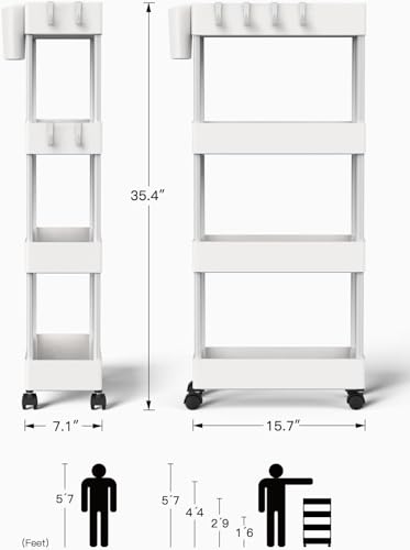 Pipishell 4 Tier Slim Storage Cart with Wheels, Laundry Cart, White - color: White, size: 4-Tier