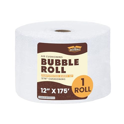The Boxery 12 inch x 175 feet Bubble Roll, Small Bubble 3/16 inch Cushioning Wrap, Perforated Every 12 inch for Packing Moving Shipping Supplies, 1 Roll, 175 ft Total - size: 12 inch x 175 ft