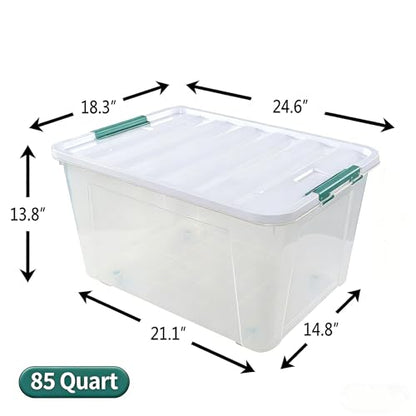 85 Qt Clear Plastic Storage Bins with Lids, 4 Pack Wheeled Boxes - size: 85 Quart