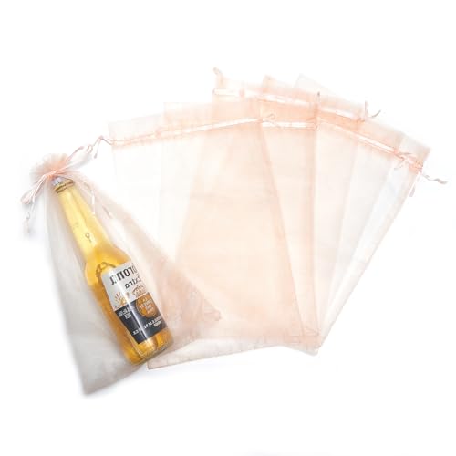 FOCCIUP 25 PCS 8x12 Inches Organza Bags With Drawstring Candy Bags Mesh Pouches for Party Wedding Presents Gift - color: Peach