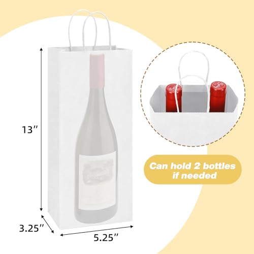 BagDream Wine Bags with Handles 5.25x3.25x13 Inch White Paper Bag 50 Pack - color: White
