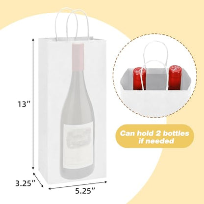 BagDream Wine Bags with Handles 5.25x3.25x13 Inch White Paper Bag 50 Pack - color: White