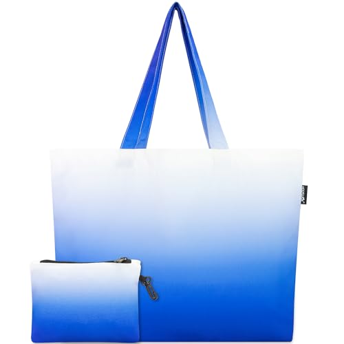 HOLYLUCK Tote Bag with a Detachable Small Bag, Foldable Reusable Grocery Bags 20L Shopping Bag - color: Gradient Blue