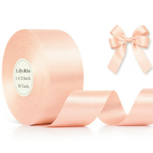 Pale Peach Satin Ribbon Roll 1-1/2 Inch x 36 Yards for Weddings & Hair Bows - color: Pale Peach