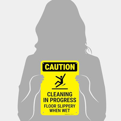 Caution Cleaning in Progress Floor Slippery When Wet OSHA Sign, - size: 10x7