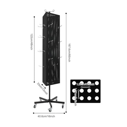 Triangular Metal Pegboard Panels Display with 20 Hooks, Black Pegboard Display Stand with Wheels, Jewelry Display Rack, Art Display Stand for Retail Shops, Boutiques