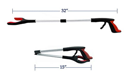 Reacher Grabber Tool 32 Inch 2-Pack, Foldable Trash Picker Grabber, Trash Gripper, Garden Nabber, Litter Picker, Extended Grabber（Red/Red) - color: Red/Red