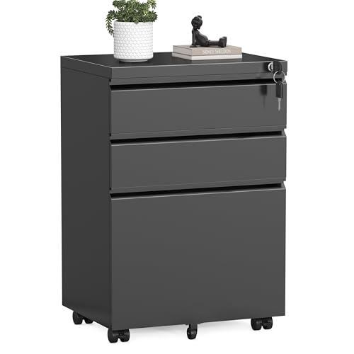 INTERGREAT 3 Drawer Mobile File Cabinet with Lock, Metal Filing Cabinets for Home Office, Rolling Under Desk Organizer for Letters/Legal/A4, (Fully Assembled-Black) - color: Black, size: 3 Drawers-Mobile
