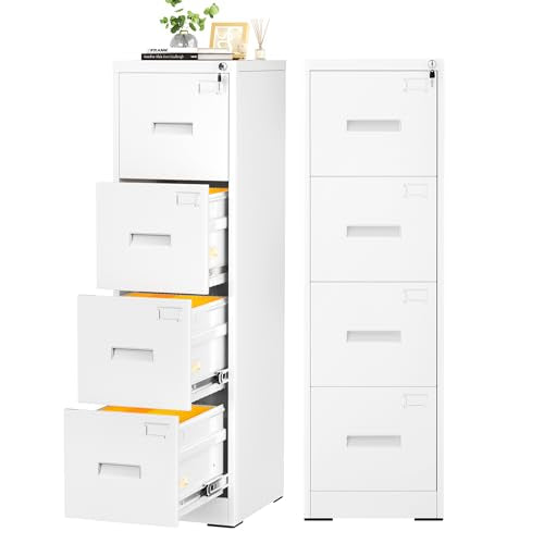 INTERGREAT 4 Drawers File Cabinet with Lock, 18" D Metal White Vertical Filing Cabinet for Hanging Folders, Easy Assemble - color: White, size: 4 Drawers-Vertical