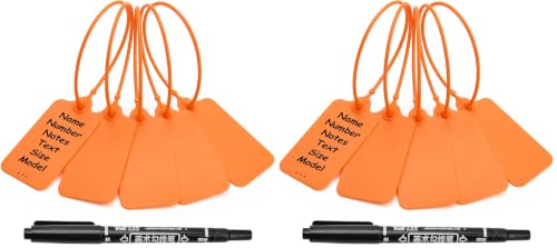 100 Orange Blank Plastic Tags for Labeling Waterproof Hanging Labels Writable Tags Seal Plastic Marking Label for Clothes Bags Keys Inventory with One Marker Pen (Pack of 2) - color: Orange, size: 100 PCS (Pack of 2)