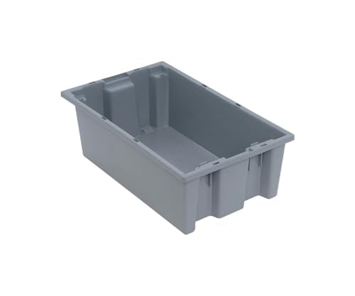 Quantum Storage Systems Stack and Nest Tote Heavy Duty Polypropylene Container, 18" W x 11" D x 6" H, 0.5 Cap (cu ft.) - Gray, 6 Pack