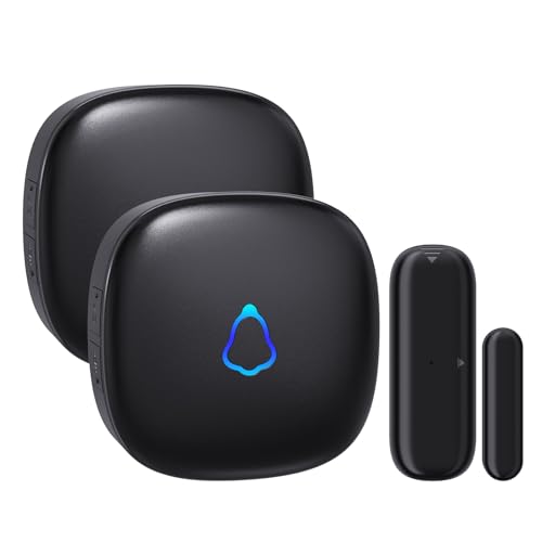 METAK Wireless Door Chime, Door Open Contact Sensor Alarm with 500 FT Range, 58 Chimes and 5 Volume Levels for Business/Store/Home/Office When Entering, 1 Transmitter + 2 Plug-in Receiver (Black) - size: 1 Sensor + 2 Receivers