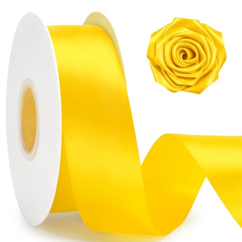 KINGLAKE Double Faced Maize Yellow Satin Ribbon - 1-1/2 Inch x 50 Yards - color: Maize Yellow