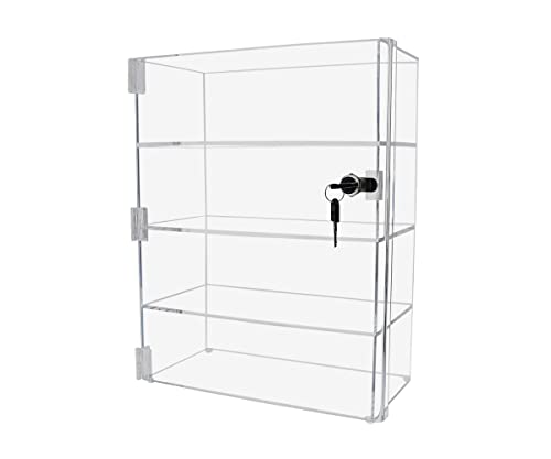 Marketing Holders Acrylic Locking Vertical Cabinet with Keys 12" x 6" x 16" Clear Tall Countertop Locker One Piece No Assembly with Swinging Door for Retail Merchandise - size: 12"W x 6"D x 16"H